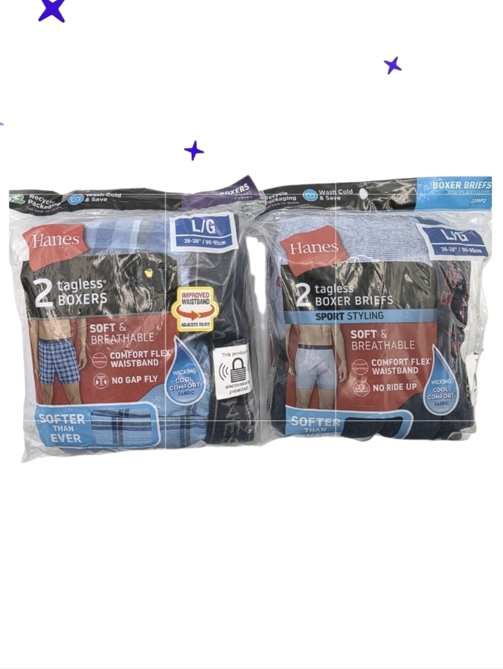 Hanes Mens Tagless Boxer Briefs Cotton Stretch Performance Size Medium 32 34 NEW